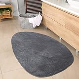 CARPETIA Ovaler Badezimmer Teppich angenehm weich – pflegleicht – in anthrazit, 60x100 cm Oval