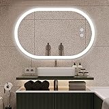 Badspiegel YOLEO Oval mit LED-Beleuchtung, Badezimmerspiegel Dimmbar 70x50cm, Beschlagfreier Wandspiegel…