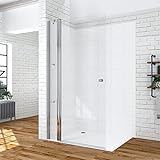 Walk-in-Dusche Duschtür mit Festteil 115 cm Duschabtrennung 2 teilig pendelbar Duschwand Glas Glastür…