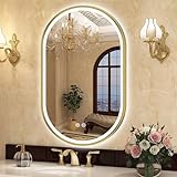 S'bagno Oval-Badspiegel-mit-Beleuchtung 60x90cm mit Goldener Aluminiumrahmen, badezimmerspiegel mit…