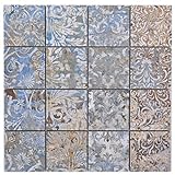 Retro Vintage Mosaikfliesen Teppichornamente Blau-Beige Mosaikmatte: 29,5x29,5 cm Keramik Wand/Boden,…