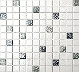 Mosaikfliese Keramikmosaik weiß schwarz grau struktur Boden Bad MOS18-0307 | 10 Mosaikmatten