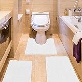 ACCUMTEK Gestreiftes weißes Badezimmerteppich-Set, 3-teilig, ultraweich, rutschfest, Chenille, WC-Vorleger,…