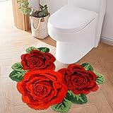 USTIDE WC-Teppich mit roten Rosen, 60x70 cm, super Plüsch, U-förmiger Plüsch, wasserabsorbierender Akzentteppich…