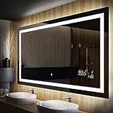 Badspiegel 140x100cm mit LED Beleuchtung - Wählen Sie Zubehör - Individuell Nach Maß - Beleuchtet Wandspiegel…