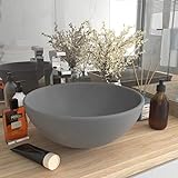 HOMIUSE Luxus-Waschbecken Rund Matt Hellgrau 32,5x14 cm Keramik Waschbecken Waschtisch Aufsatzwaschbecken…