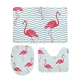 My Daily 3-teiliges Badezimmerteppich-Set Flamingo Blau Chevrons rutschfeste Konturmatte + WC-Deckelbezug…