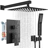 Regenduschsystem Mattschwarz mit Hochdruck 10 Zoll Duschkopf Handbrause Quadratisch Duschkopf Badezimmer…