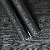 Yancorp Matte schwarze Maserung Holz strukturierte Tapete weiß Holz Papier Vinylfolie selbstklebend Wandpapier Regal Liner Abnehmbare abziehbare Arbeitsplatte (40,6 x 1000,8 cm, schwarzes Holz)