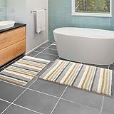Carvapet rutschfest Badezimmerteppich Set 2 Teilig Badematte Wasserabsorbierend Badvorleger Gestreifte…