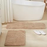 Badezimmerläufer-Teppich-Sets, 2-teilig, superweich, saugfähig, dick, zottelig, Mikrofaser, Badteppich,…