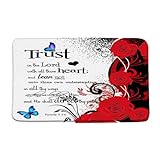 Badvorleger mit inspirierendem Zitat "Trust in The Lord with All Thine Heart", rote Rose, Blume, Schmetterling,…