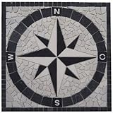 Mosaik Rosone Schwarz Weiß Windrose 60x60 cm Marmor Naturstein Einleger 034