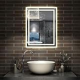 Aica Sanitär Badezimmerspiegel 50×70cm 3 Lichfarbe dimmbar Memory Wand/Touchschalter Beschlagfrei LED…