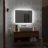 Alasta Spiegel | Osaka Badspiegel 150x100cm mit LED Beleuchtung | LED Farbe Weiß Kalt | Design Spiegel