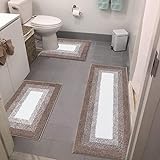 Bsmathom Badezimmerteppich-Sets 3-teilig, rutschfeste saugfähige Badematten, extra weicher Plüsch, zottelige…