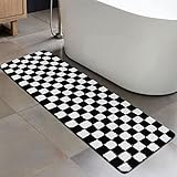 Uphome Badezimmer-Läufer Teppich schwarz und weiß kariert, lange Badematte, rutschfest, wasserabsorbierend,…