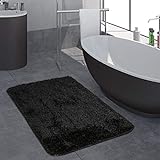 Paco Home Badezimmerteppich Badematte Badteppich Einfarbig rutschfest Waschbar Weich Modern Schwarz,…