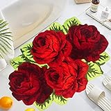 UKELER Badezimmer-Teppiche mit Blumenmuster, Rosenmuster, zottelig, rote Blumenbereich, Teppiche für…
