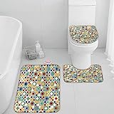 Badezimmer Badematte 3 Teilig Set Mosaik- rutschfest Badteppiche Saugfähig Memory Foam Badezimmermatte…