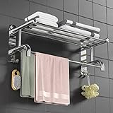 Dehnbarer Handtuchhalter für Badezimmer, WC, Handtuchregal mit 2 Handtuchstangen, Wandhalterung, Edelstahl,…