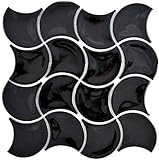 Mosaik Fliese Keramik Fächer schwarz glänzend Welle für WAND BAD WC DUSCHE KÜCHE FLIESENSPIEGEL THEKENVERKLEIDUNG…