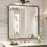 Brightify Schwarzer Badezimmerspiegel für Wand, 91,4 x 91,4 cm, rechteckiger schwarzer Metallrahmenspiegel,…