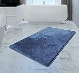 MeralHome Badezimmerteppich dunkelblau groß 50 x 80 cm, weich rutschfest waschbar Badematte, Badteppich…