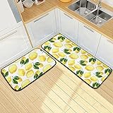 Küchenmatten Set mit 2 Zitronengelben Boden-Teppich Memory Foam Duschläufer saugfähig rutschfest leicht…