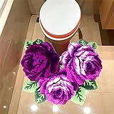UKELER Badezimmerteppich, Rosenmuster, zottelig, violett, Blumenbereich, rutschfest, saugfähig, WC-Vorleger,…