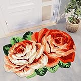 USTIDE Orange Rose Badematte, Plüsch Badezimmer Dekor Matte mit rutschfester Unterseite, blühende frische…