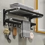 FOUTLQ Handtuchhalter für Badezimmer, Wandmontage, mit Handtuchstange und Haken, 61 cm, faltbares Handtuchregal…