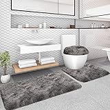 McEu Badezimmerteppich Set 3 Teilig, rutschfest Waschbar Badvorleger Set, Flauschige Hochflor Saugfähig…