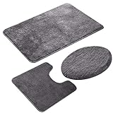 Homieco European Style Badmatten Set 3 Stück rutschfeste Badematte Teppich, Einfarbig Microfaser U-Form…