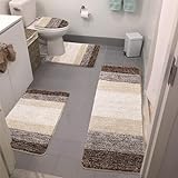 Bsmathom Badezimmerteppich-Set, 4-teilig, mit WC-Bezug, Plüsch, zottelig, rutschfest, waschbar, saugfähige…