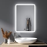 HY-RWML Badspiegel 50x70cm Wandspiegel Badezimmerspiegel Uhr 3 Lichtfarbe mit Beleuchtung Touch Schalter…