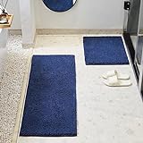 TECHMILLY Chenille-Badteppiche aus weichem Plüsch für Badezimmer, 2er-Set, rutschfest, saugfähig, maschinenwaschbar,…