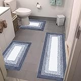 Badezimmerteppich-Set, 3-teilig, rutschfest, zottelig, saugfähig, Mikrofaser, Badteppich für Badezimmerboden,…
