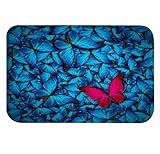 A.Monamour Badematten Badteppiche Badvorleger Blauer Schmetterling Rote Schmetterlinge Silhouette KunstWasserabsorbierend…