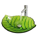 HomeLava Glas Waschbecken Modern Blätter Design im Badezimmer mit Ablaufgarnitur, Montagering (ohne…