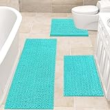ACCUMTEK Upgrade Extra großes blaugrünes Badezimmerteppich-Set, 3-teilig, ultraweiche, dicke, saugfähige…