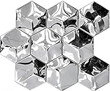 Mosaik Fliese Edelstahl silber Hexagon 3D Stahl gebürstet für WAND BAD WC KÜCHE FLIESENSPIEGEL THEKENVERKLEIDUNG…