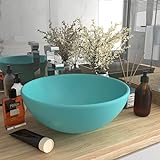 HOMIUSE Luxus-Waschbecken Rund Matt Hellgrün 32,5x14 cm Keramik Waschbecken Waschtisch Aufsatzwaschbecken…