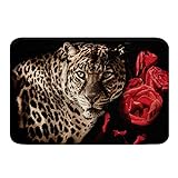 Loussiesd Leopard Rose Badematte 50x80cm für Safari Gepard Badezimmerteppich rutschfest 3D Wild Tier…