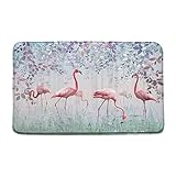 XHCEOH Pinker Flamingo-Badteppich, tropischer Dschungel, Tier, violette Blumen, Weinblätter, Märchen,…