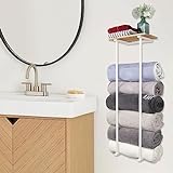TocTen Handtuchhalter für Badezimmer, Wandmontage, Badezimmer-Handtuchhalter mit Holzregal, Wandhandtuchhalter,…