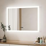 Boromal LED Badspiegel mit Beleuchtung und Uhr 80x60cm Badezimmerspiegel Badezimmer Spiegel 3 Lichtfarbe…