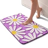 Pueple Badezimmerteppich, niedliche Gänseblümchen-Badematte, weiße und gelbe Blumendekor, Teppich, rutschfester…