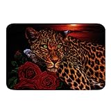 Sunset Badezimmerteppich Leopard Saugfähig rutschfest Badematte 40x60cm Rot Rose Blumen Gepard Drucken…