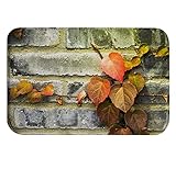A.Monamour rutschfest Saugfähig Waschbar Badematte Herbstrote Blätter Auf Grunge Backsteinmauer Naturlandschaft…